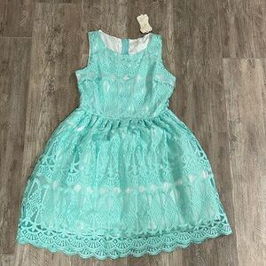 Soprano Aqua Lace Formal Dress